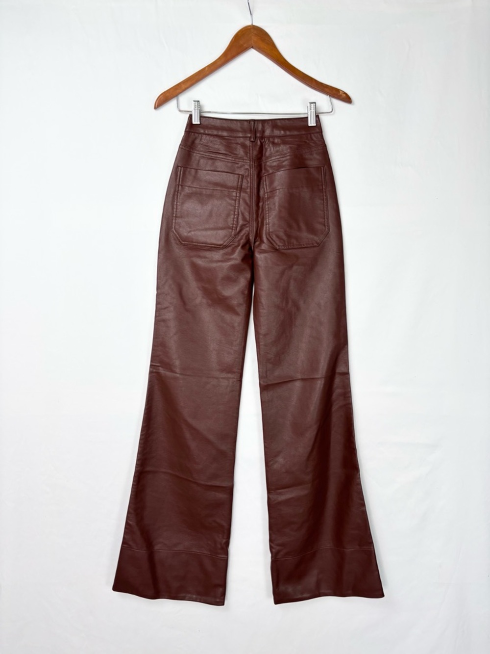 NEW Anthro Pilcro The Rylan Faux Leather Relaxed Flare Pants Cocoa Size 23 Tall - Picture 3 of 6